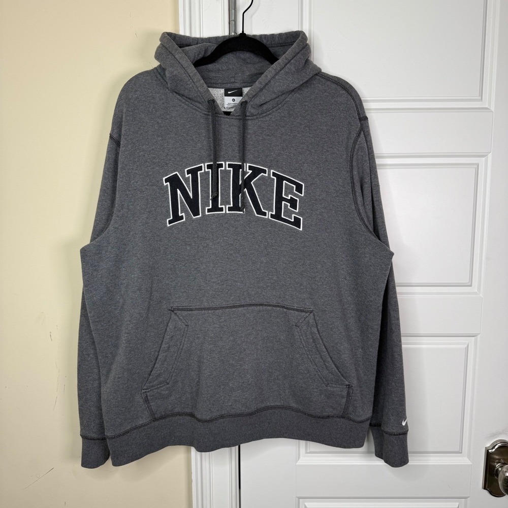 Nike Spellout Hoodie Mens XL Grey Varsity Logo Fleece Sweatshirt Collegiate